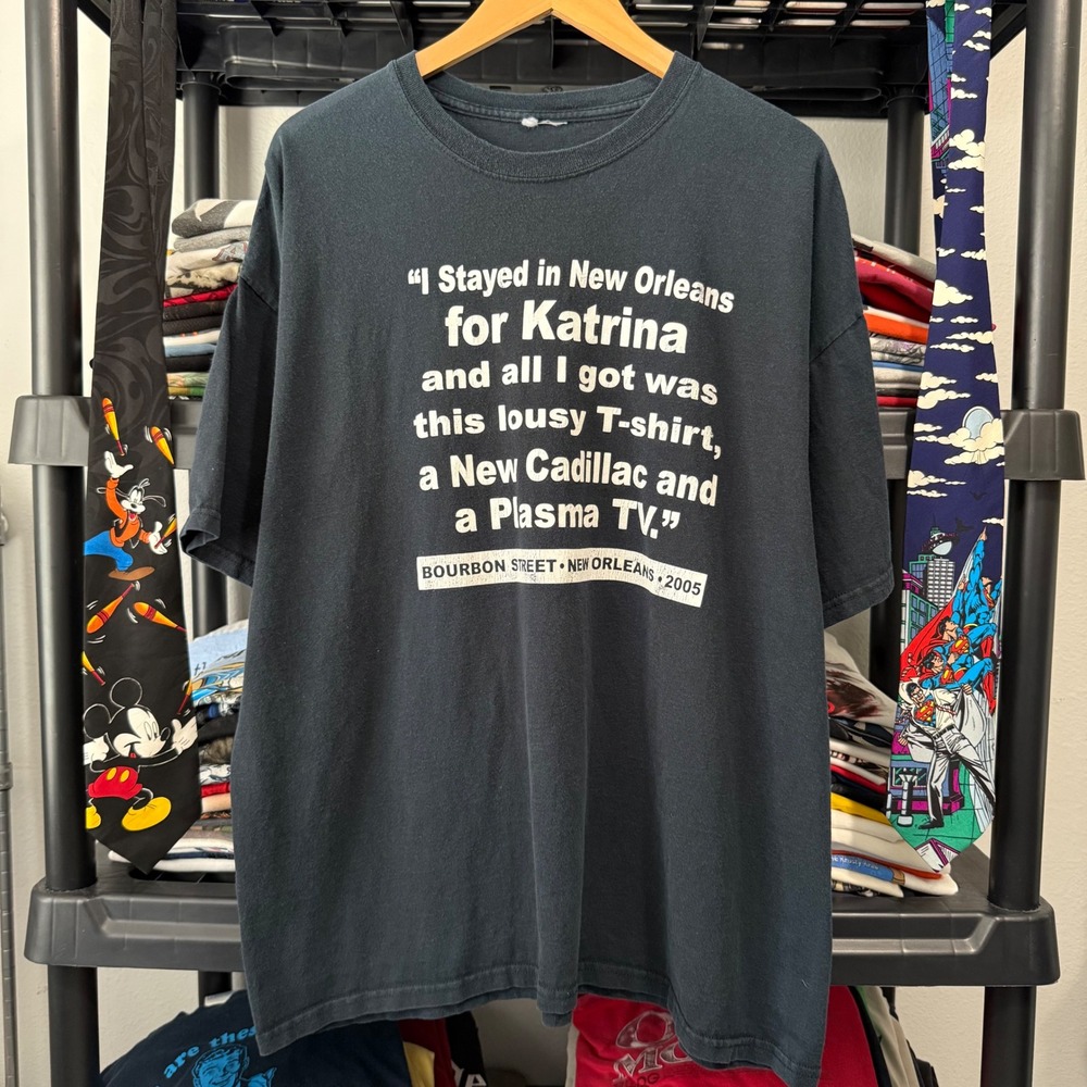 Y2K Black New Orleans Hurricane Katrina Survivor Graphic T-Shirt XL